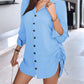 Chic SheCurve Long Sleeve Button-Down Drawstring Shirt Dress – Adjustable Hem, Comfortable
