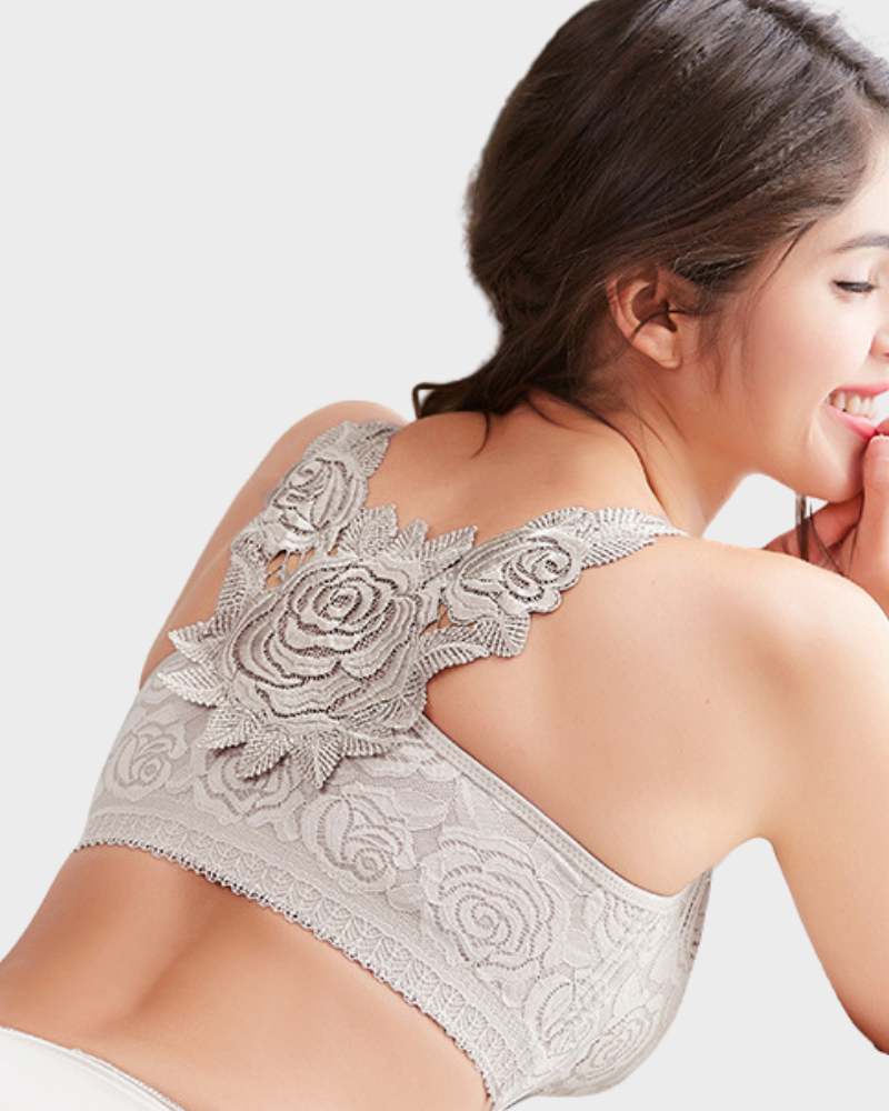 Elegant Rose Embroidery Front Closure Bra for Seamless Comfort & Support