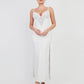 Elegant Deep-V Lace Maxi Dress with High Slit & Built-In Shapewear