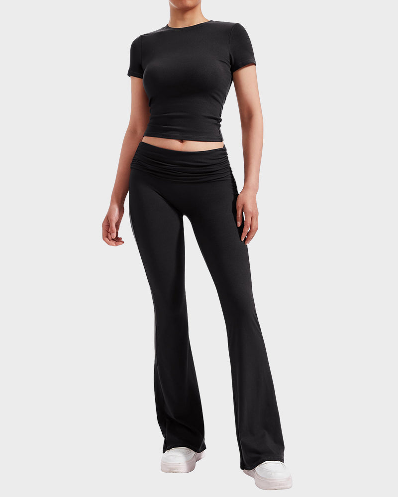 Women's Ultra-Soft 2-Piece Stretch Lounge Set: Comfy Top & Flare Pants