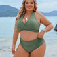 Women's Modest Tummy Control High Waisted Halter Bikini Swimsuit Set
