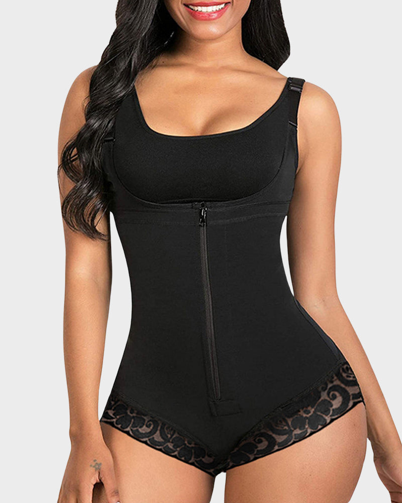 Sensual Lace Zipper Open Bust Shapewear Bodysuit: Ultimate Firm Tummy Control