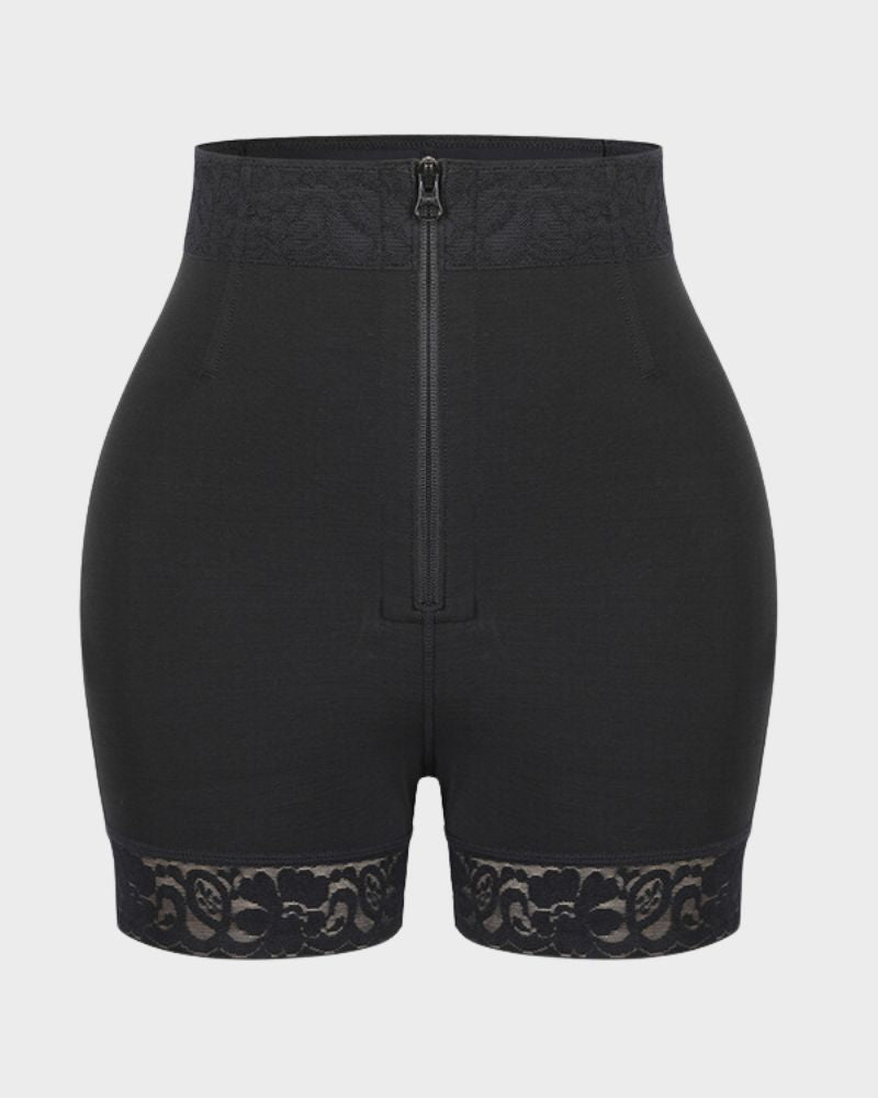 Boned High Waist Tummy Control Shaping Shorts with Zipper & Hooks