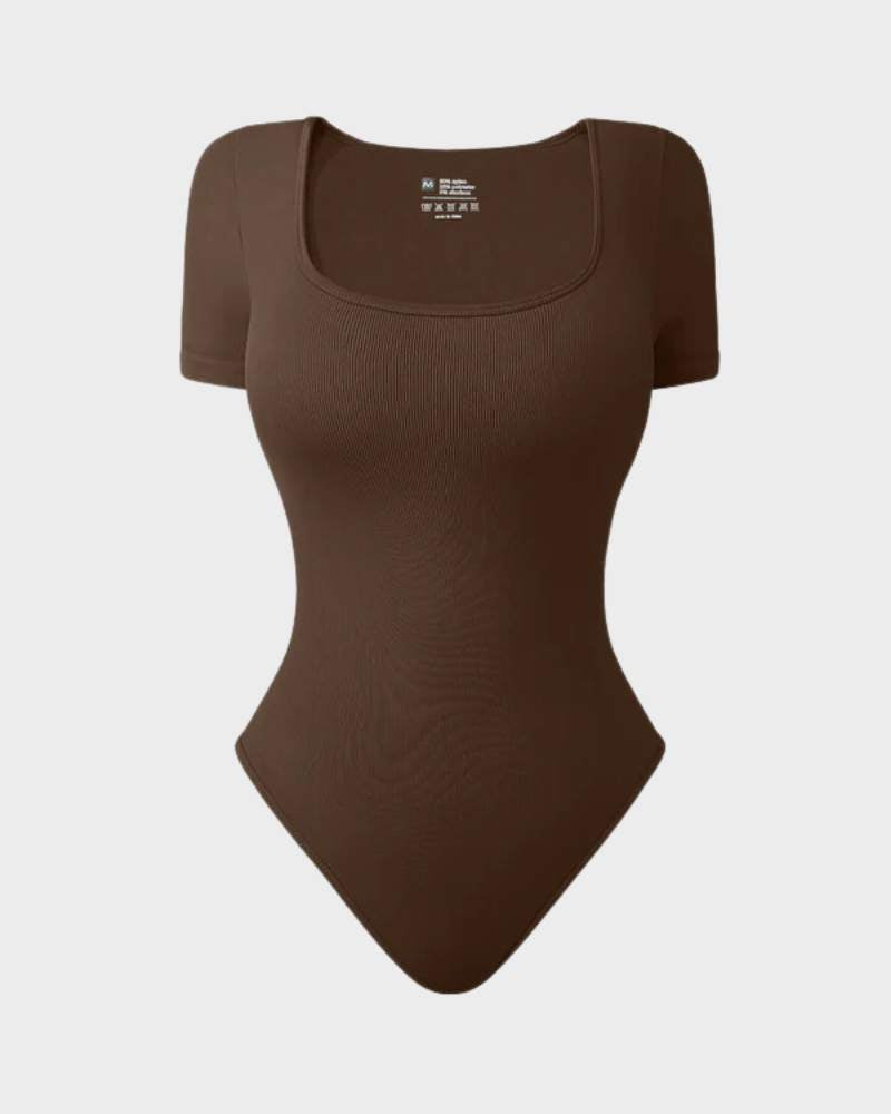 SheCurve® Seamless Square Neck Short Sleeve Snatching Bodysuit: Body-Hugging Shapewear