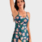 Elegant Women's Tummy Control V-Neck Tropical Skirted One-Piece Swimdress