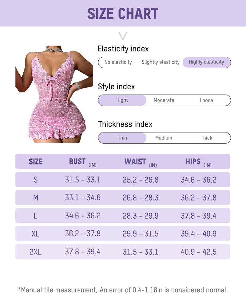 Women's Sexy Lace Chemise Nightgown with Ruffle Hem and Thong Lingerie Set