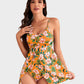Elegant Women's Tummy Control V-Neck Tropical Skirted One-Piece Swimdress