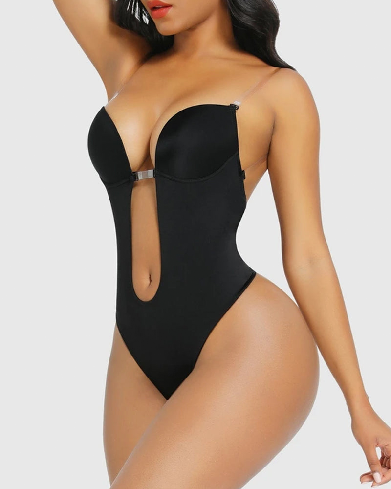 Seamless Strapless U-Plunge Thong Bodysuit for Backless Outfits