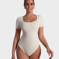 SheCurve® Seamless Square Neck Short Sleeve Snatching Bodysuit: Body-Hugging Shapewear