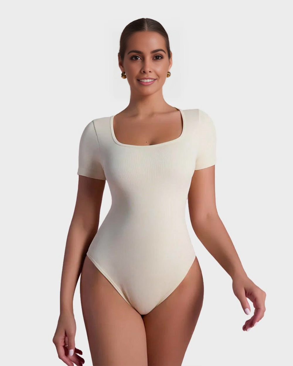 SheCurve® Seamless Square Neck Short Sleeve Snatching Bodysuit: Body-Hugging Shapewear