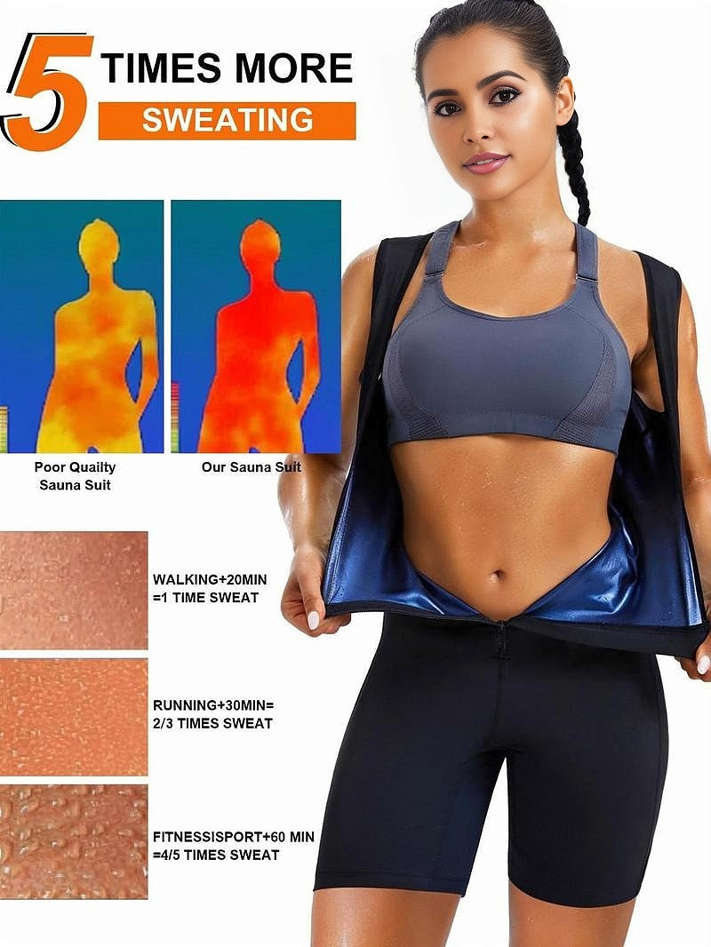 Women's Zip-Up Sauna Shapewear Bodysuit for Enhanced Sweat & Slimming