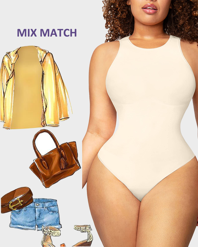 Seamless Crew Neck Sleeveless Sculpting Bodysuit Shapewear for All-Day Comfort