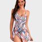 Elegant Women's Tummy Control V-Neck Tropical Skirted One-Piece Swimdress