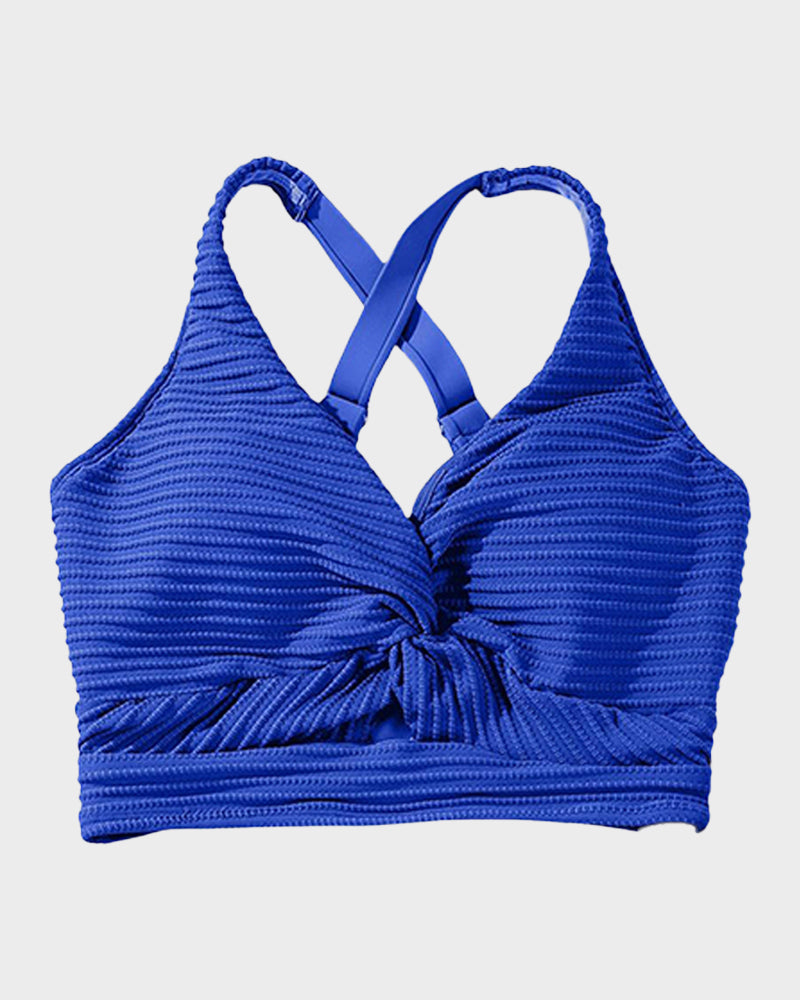 Chic Textured Knot-Front High-Waisted Bikini Set for Women