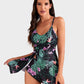 Elegant Women's Tummy Control V-Neck Tropical Skirted One-Piece Swimdress