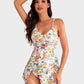 Elegant Women's Tummy Control V-Neck Tropical Skirted One-Piece Swimdress