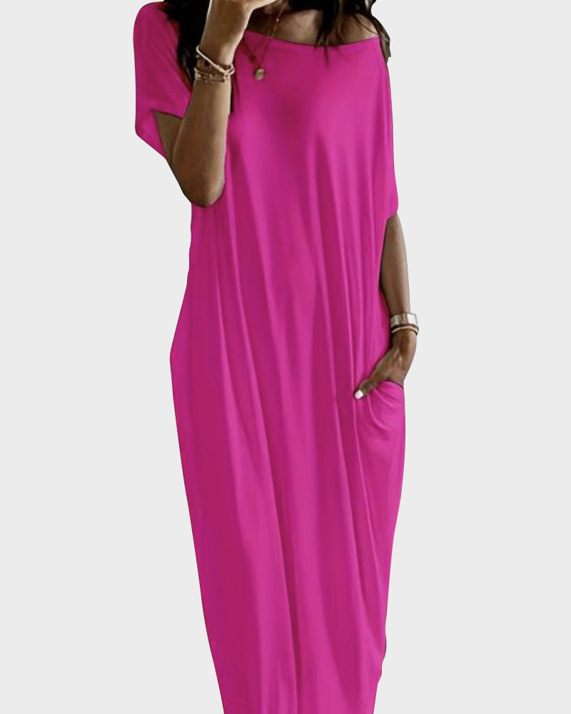 Women's Relaxed Off-Shoulder Batwing Sleeve Maxi Lounge Dress - Soft & Chic