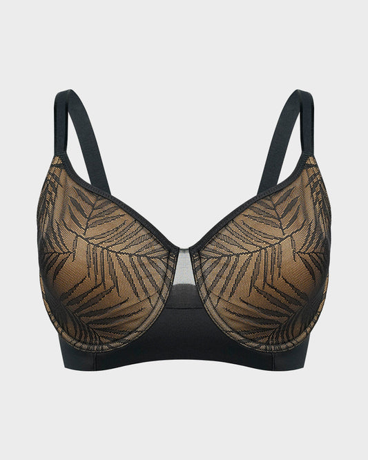 Leaf Pattern Lace Full Coverage Unlined Push Up Bra