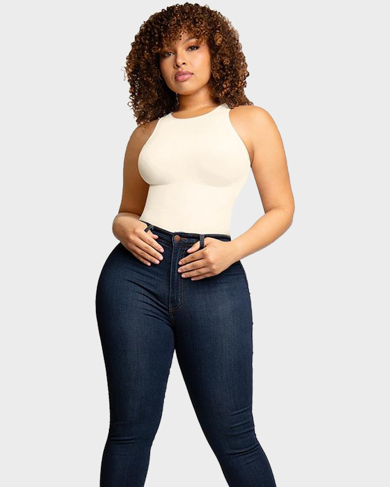 Seamless Crew Neck Sleeveless Sculpting Bodysuit Shapewear for All-Day Comfort