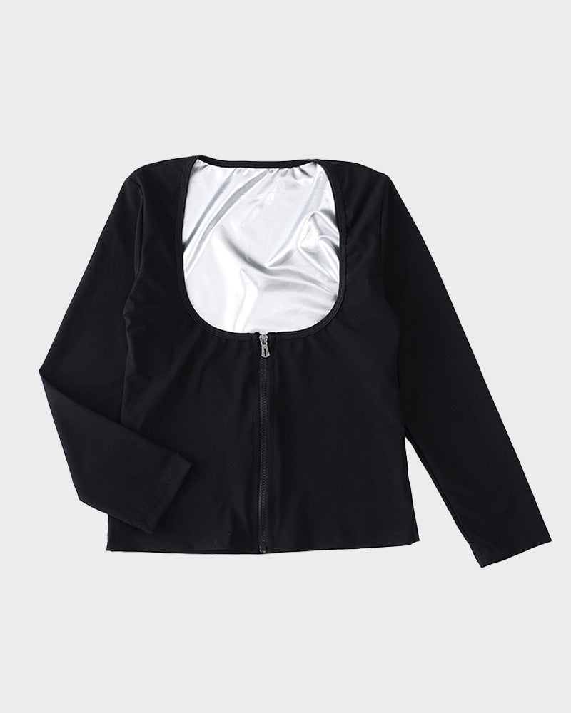 Ultimate Zipper Front Open-Bust Long Sleeve Thermal Sweat Sauna Suit Top