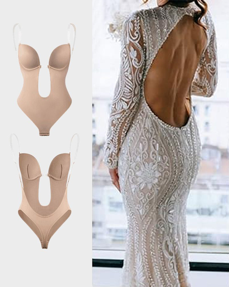 Seamless Strapless U-Plunge Thong Bodysuit for Backless Outfits