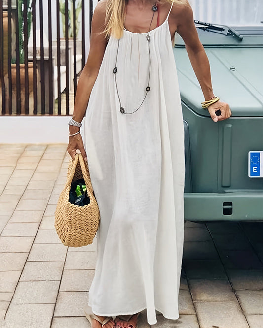 Chic Backless Cami Dress for Women - Solid Color, Flowy Maxi Style