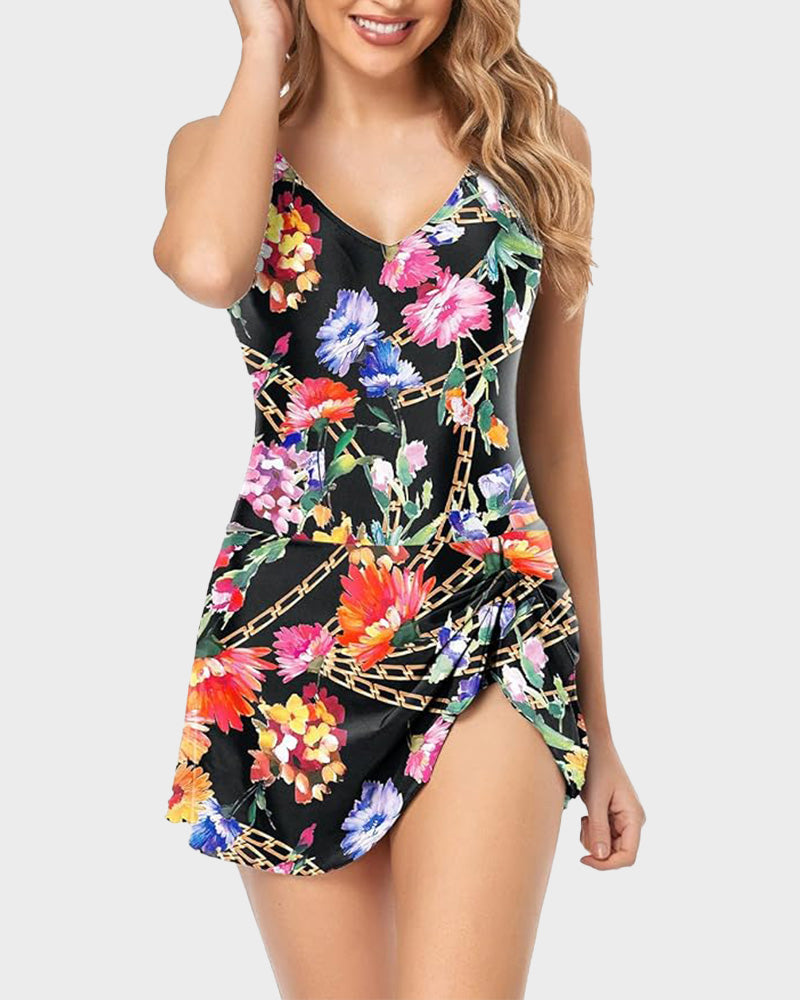 Stylish Plus Size Tummy Control One-Piece Swimsuit for Women, Slimming Fit