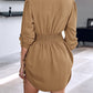 Chic SheCurve Long Sleeve Button-Down Drawstring Shirt Dress – Adjustable Hem, Comfortable