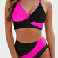 Trendy Color-Block Crisscross Laced Bikini Set with Adjustable Back Ties