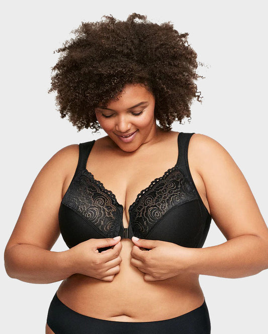 Chic Front-Closure Underwire Lace Print Bra for Effortless Plus Size Comfort