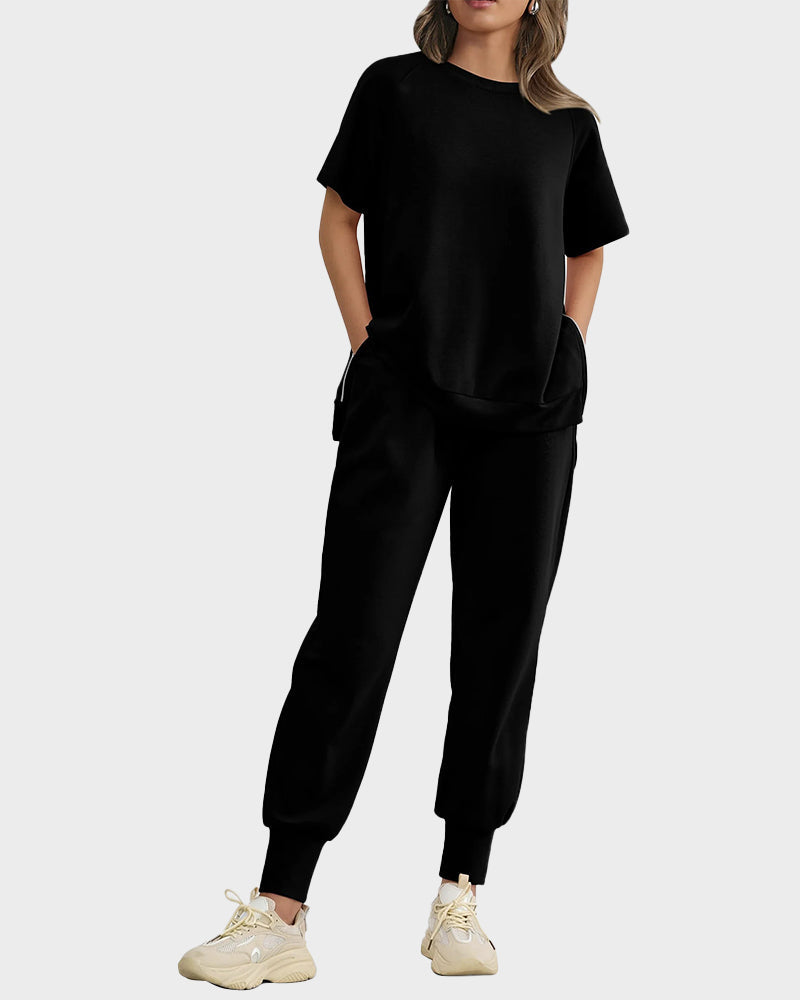 Chic Breathable Linen Blend 2-Piece Lounge Set with Zipper Slits