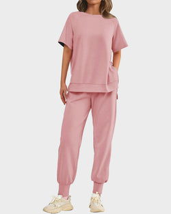 Chic Breathable Linen Blend 2-Piece Lounge Set with Zipper Slits
