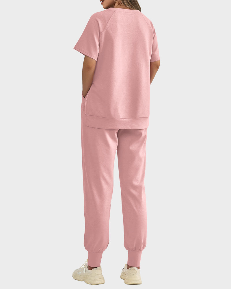 Chic Breathable Linen Blend 2-Piece Lounge Set with Zipper Slits