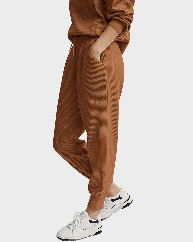 Ultra-Soft Ribbed Half-Zip Hoodie & Joggers Lounge Set for Women