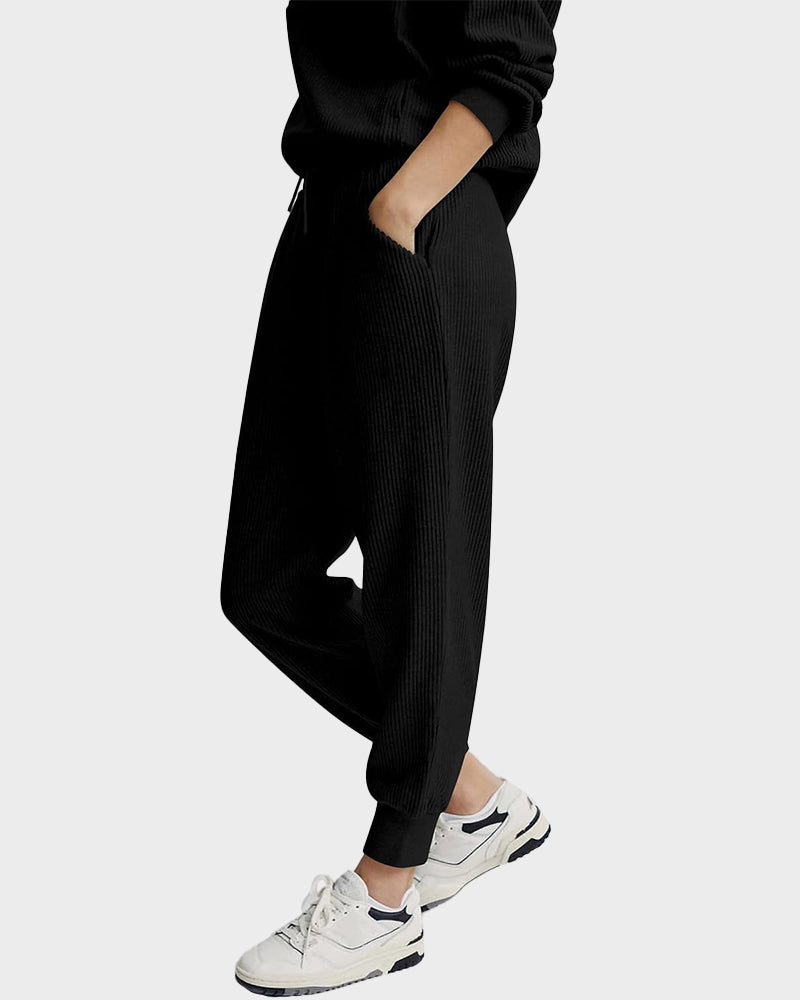 Ultra-Soft Ribbed Half-Zip Hoodie & Joggers Lounge Set for Women