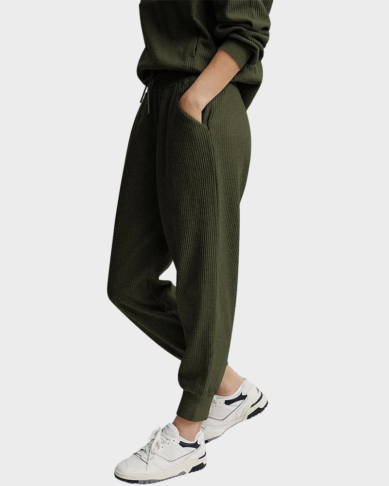 Ultra-Soft Ribbed Half-Zip Hoodie & Joggers Lounge Set for Women