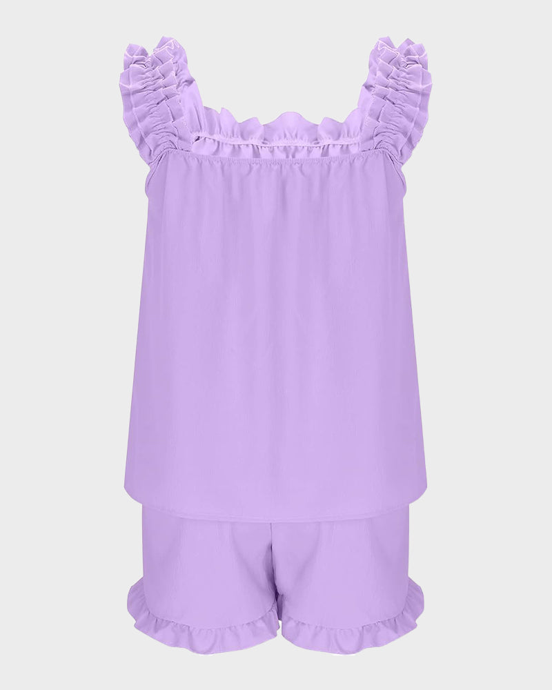 Women's Soft Ruffle Tank Top Shorts Pajama Set – Comfy Lounge Sleepwear