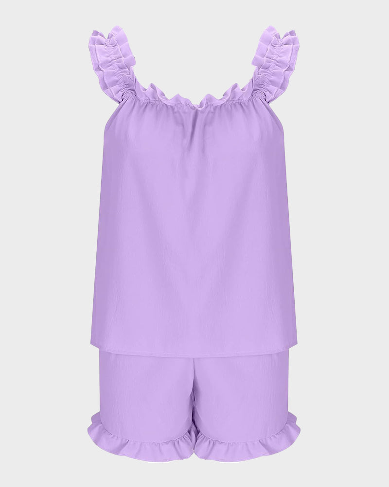 Women's Soft Ruffle Tank Top Shorts Pajama Set – Comfy Lounge Sleepwear