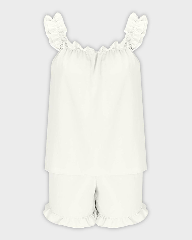 Women's Soft Ruffle Tank Top Shorts Pajama Set – Comfy Lounge Sleepwear