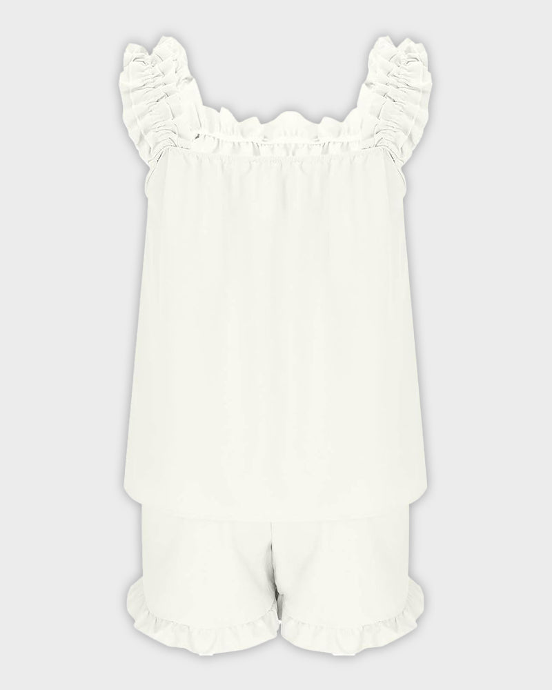 Women's Soft Ruffle Tank Top Shorts Pajama Set – Comfy Lounge Sleepwear