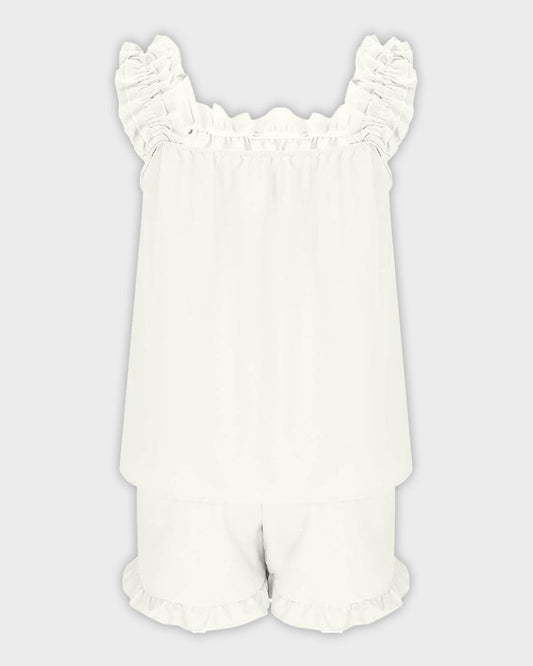 Women's Soft Ruffle Tank Top Shorts Pajama Set – Comfy Lounge Sleepwear