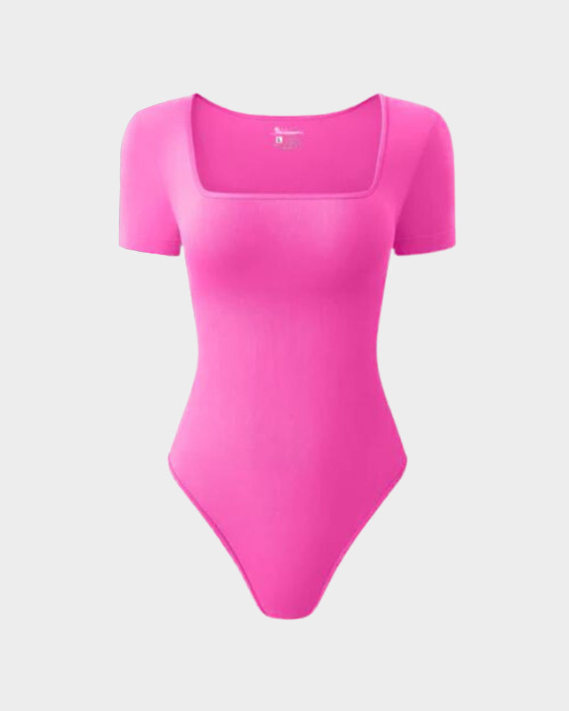SheCurve® Seamless Square Neck Short Sleeve Snatching Bodysuit: Body-Hugging Shapewear