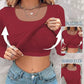 Comfortable Long Sleeve Ribbed Fitted Top with Built-In Bra for Everyday Wear