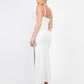 Elegant Deep-V Lace Maxi Dress with High Slit & Built-In Shapewear