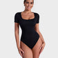 SheCurve® Seamless Square Neck Short Sleeve Snatching Bodysuit: Body-Hugging Shapewear