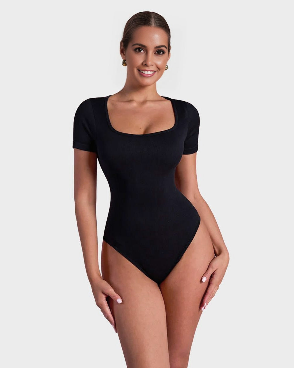SheCurve® Seamless Square Neck Short Sleeve Snatching Bodysuit: Body-Hugging Shapewear