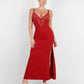 Elegant Deep-V Lace Maxi Dress with High Slit & Built-In Shapewear