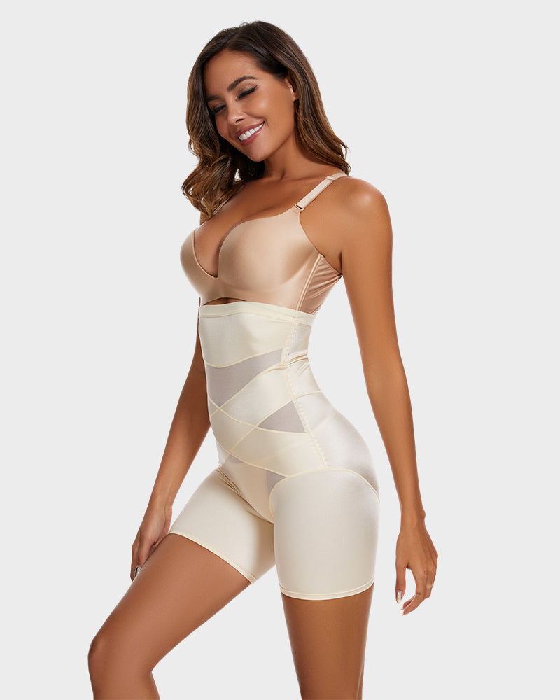 SheCurve High Waist Cross Compression Mid-Thigh Shaping Shorts 2-Pack