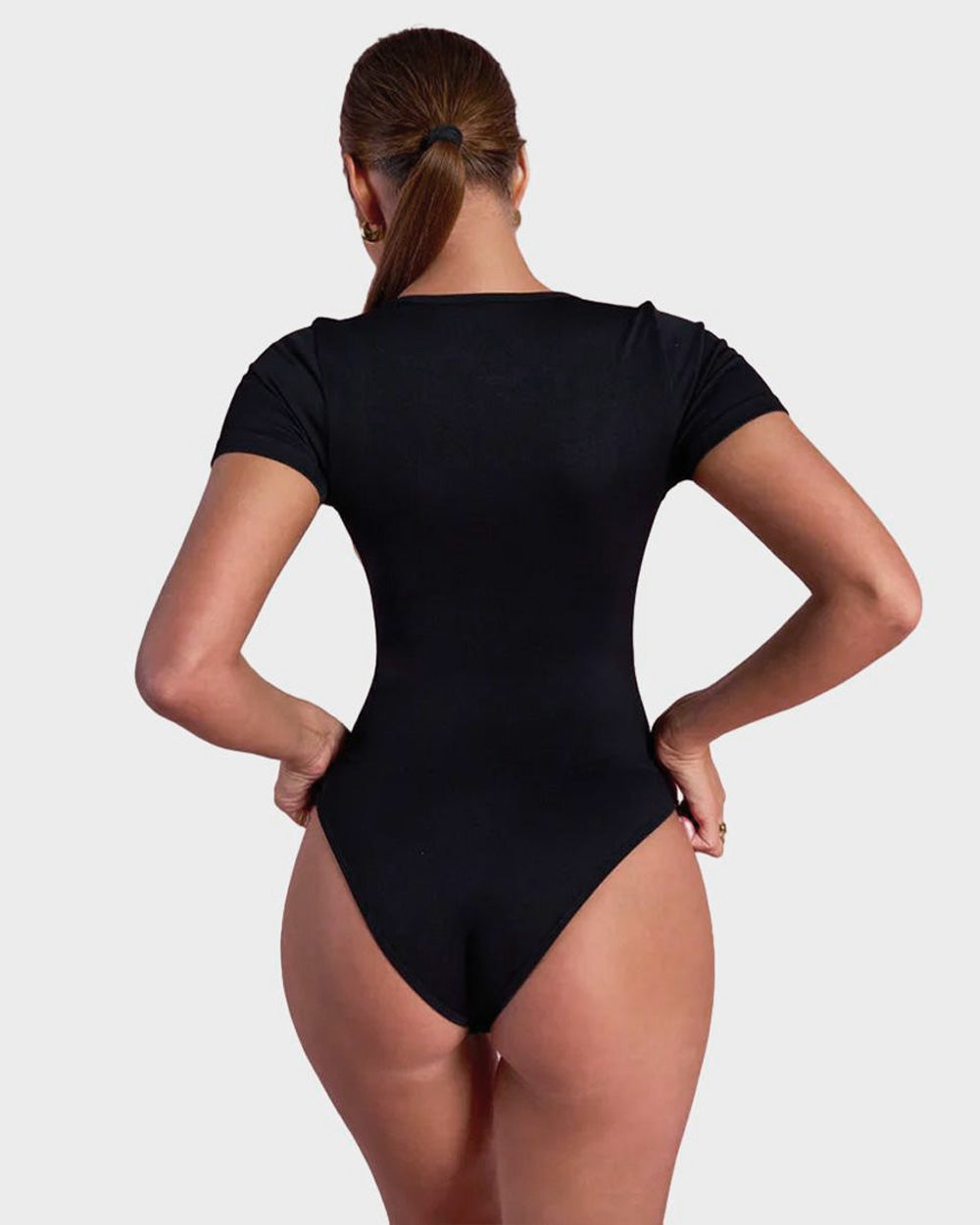 SheCurve® Seamless Square Neck Short Sleeve Snatching Bodysuit: Body-Hugging Shapewear
