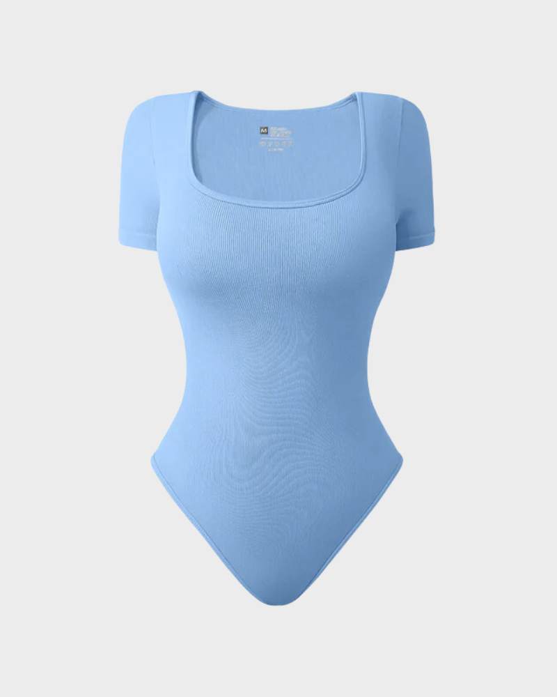 SheCurve® Seamless Square Neck Short Sleeve Snatching Bodysuit: Body-Hugging Shapewear